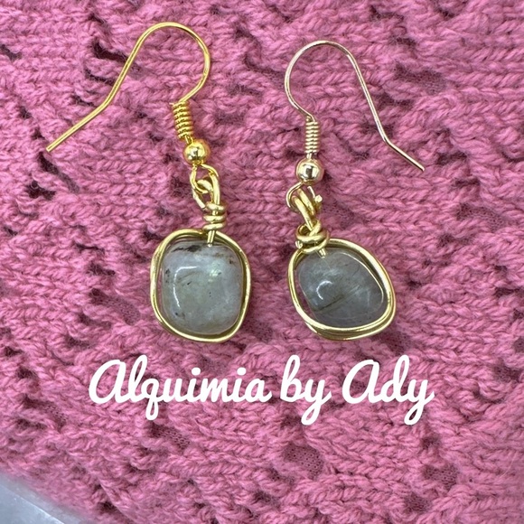 Chunky Rainbow labradorite nugget dangle gold earrings /protection for empaths